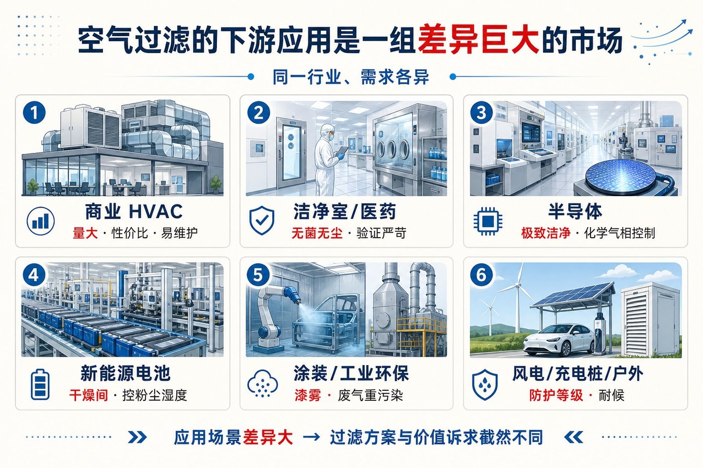下游应用场景对空气过滤要求的差异