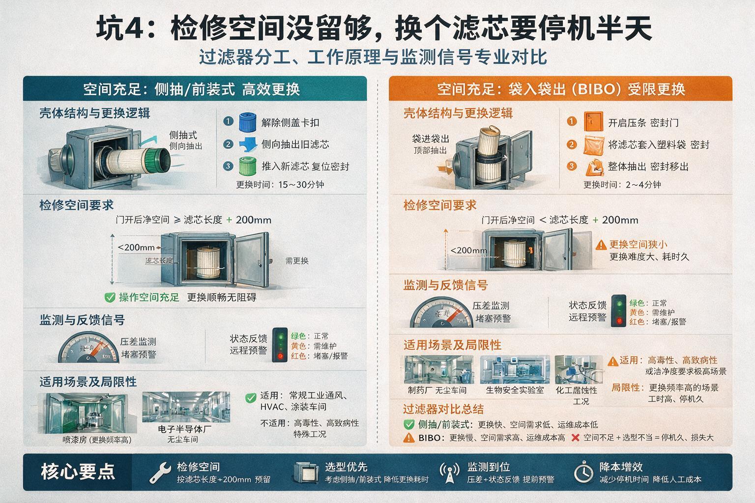对比:坑4:检修空间没留够,换个滤芯要停机半天:过滤器分工、工作原理与监测信号