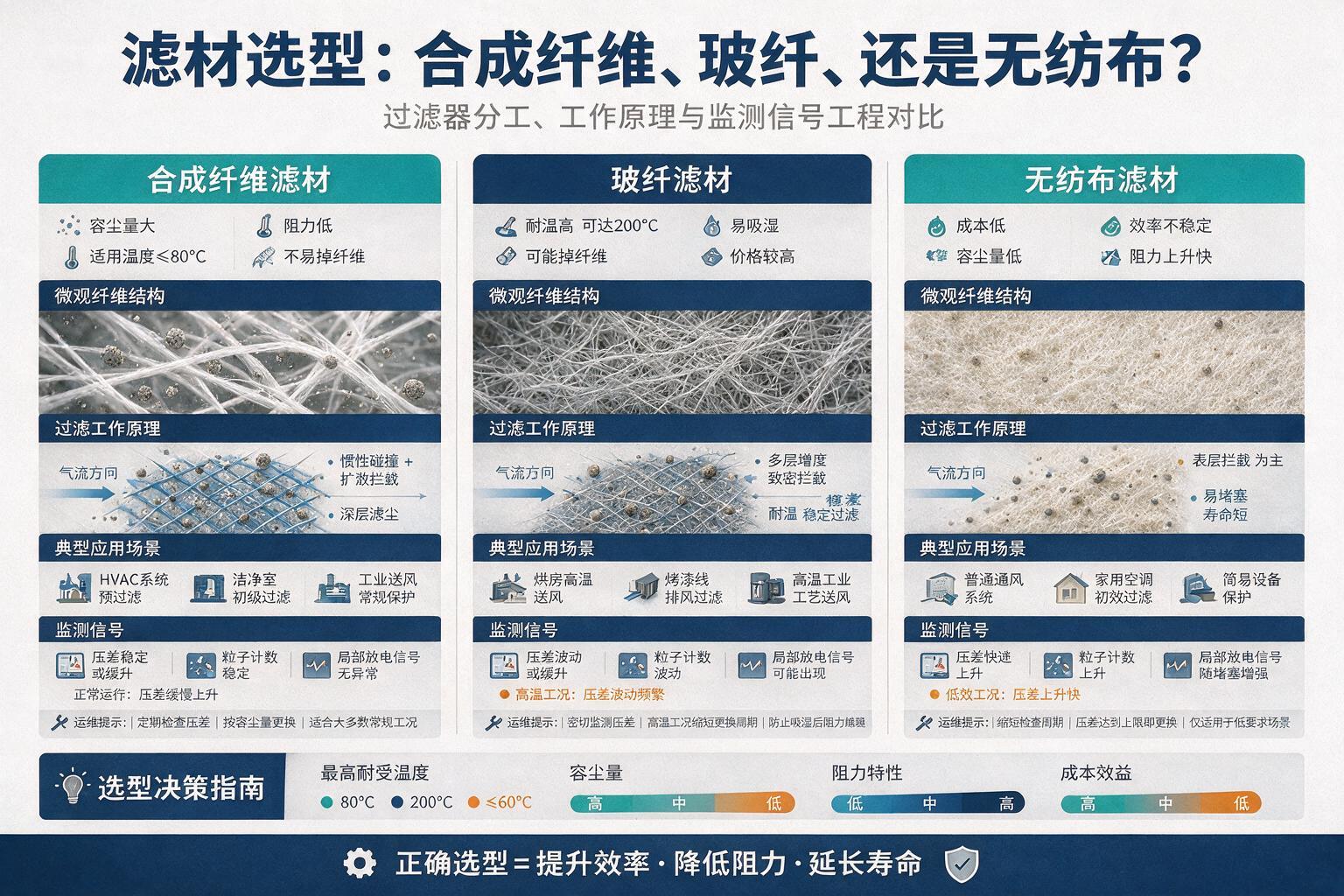 对比:滤材:合成纤维、玻纤,还是无纺布?:过滤器分工、工作原理与监测信号